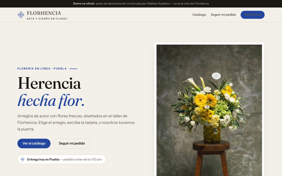 Demo de Florhencia en escritorio — tienda en línea conceptual